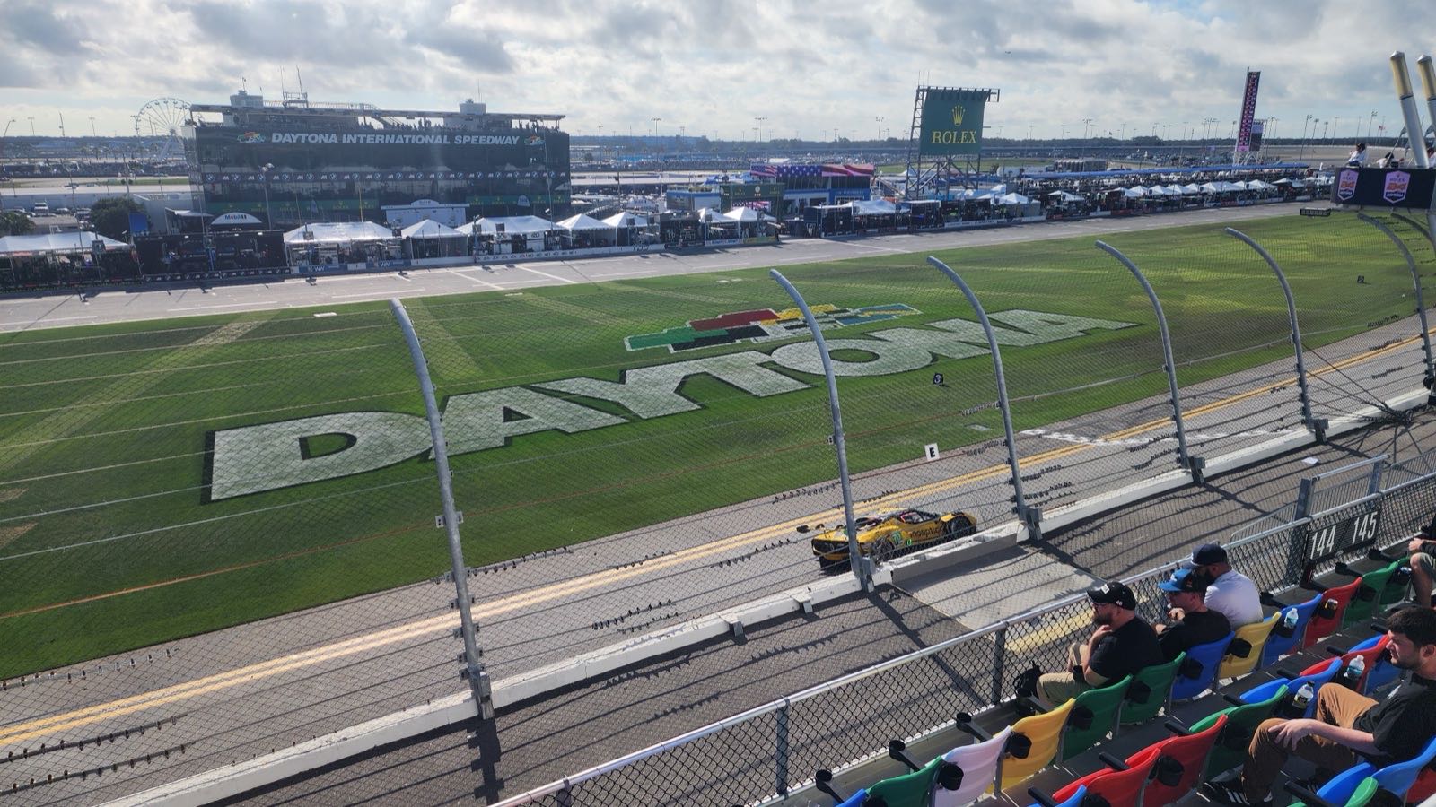 Daytona International Speedway with the Daytona name carved into the infield grass